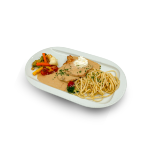 Schweinsschnitzel an Champignonrahmsauce